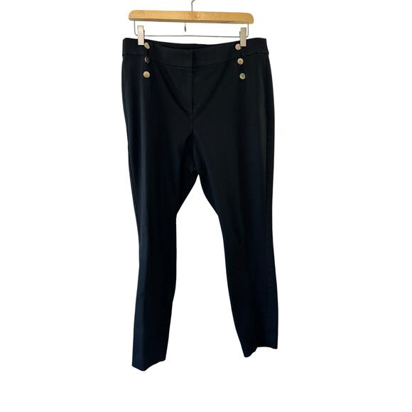 Ann Taylor LOFT Black High Waist Curvy Skinny Sailor Band Button Detail Pants 12 - Picture 1 of 10